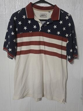 AMERICAN LEGACY American Flag Polo Shirt Mens Red White Blue Patriotic Size M